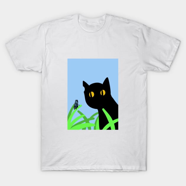 cute black cat and butterfly T-Shirt by aesthetic shop